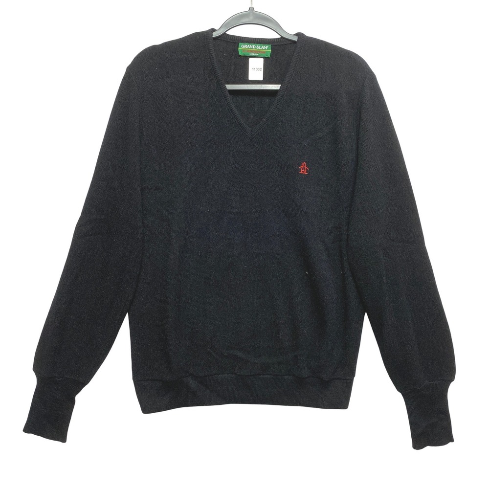 Grand Slam Munsingwear Sweater Mens M Black Penguin Logo Knit Pullover Vintage